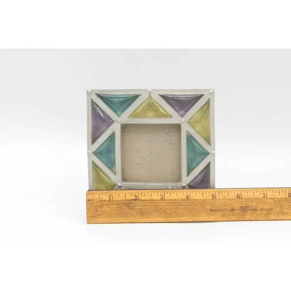Vintage Faux Stained Glass Ceramic Picture Frame Geometric Mosaic Pastel